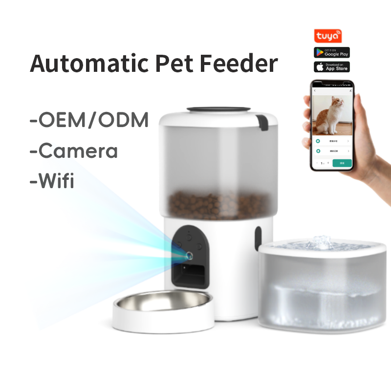 2 v 1 WiFi Camera Smart Automatické podavače koček načasované pro kočky a psy z nerezové oceli PET Feeder Suché jídlo